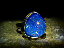 Witches Queen Oracle Healer Blue Aura Druzy Sterling Silver Ring Izida Haunted - £262.04 GBP