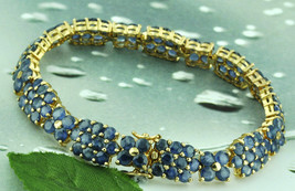  Gold Plated 925 Silver Simulated Blue Sapphire Bracelet 11.60ct - £185.93 GBP