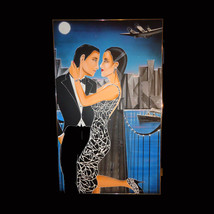 Art Deco Painting HUGE framed woman man against skyline SIGNED John Davis Canvas - £586.38 GBP