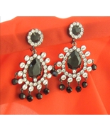 KJL Jet Black Rhinestone Dangle Drop Runway Chandelier Clip Earrings - $94.95