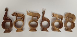 Africa Kenya Wood Napkin Rings Animal Set Of 6 Hand Carved Vintage - £31.13 GBP