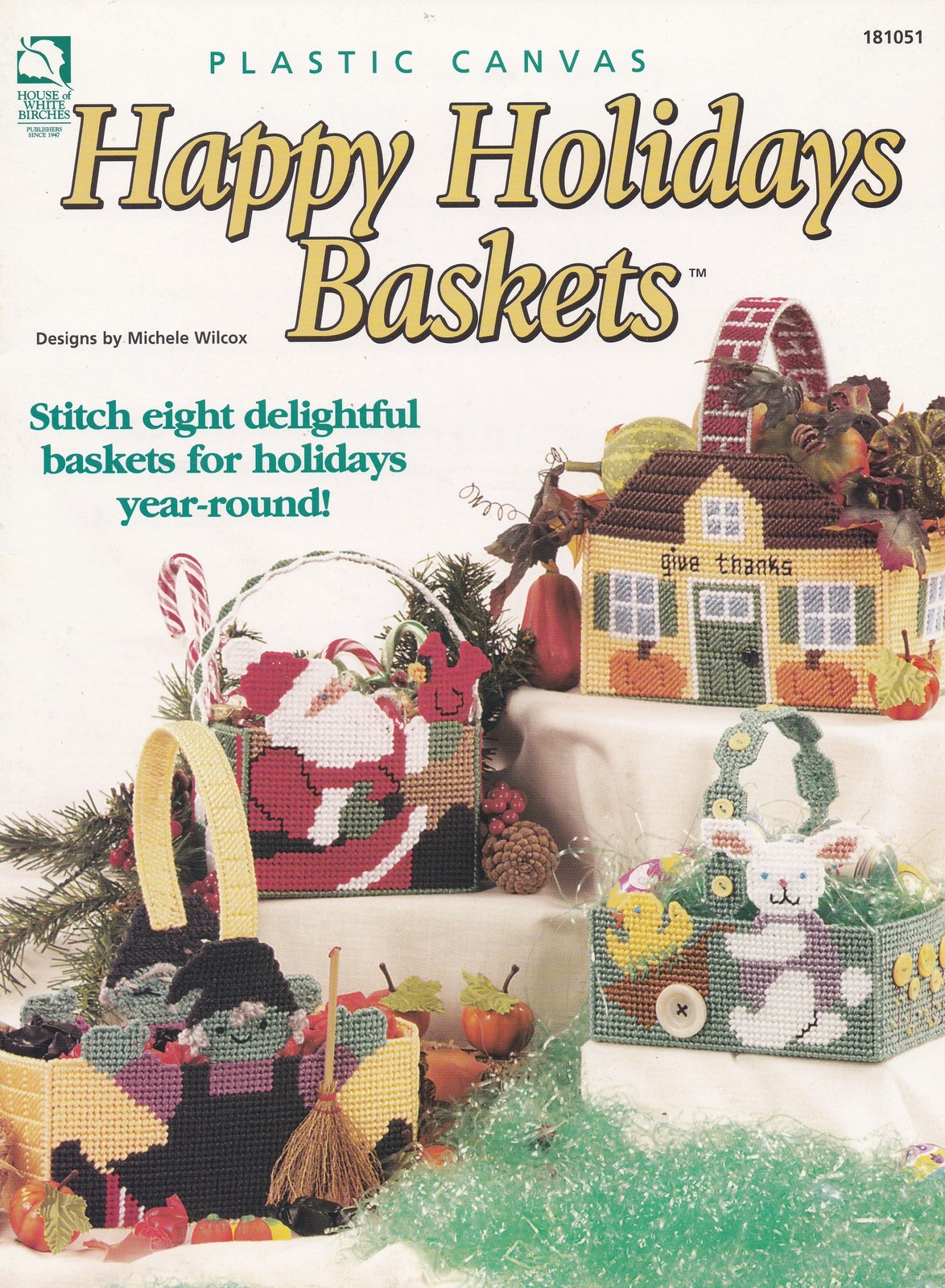 Happy Holidays Baskets, Plastic Canvas Pattern HWB 181051 Witch Santa & More! - $3.95