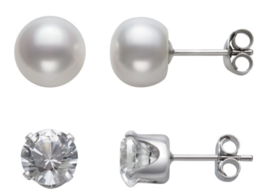 White Sapphire and Cultured Freshwater Pearl 2 Pair Stud Earring Set - £23.55 GBP