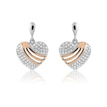 Sterling Silver Micro Pave and Rose-Gold Stripes Heart Earrings (102 stones) - £100.02 GBP