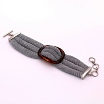 Adami and Martucci Silver Mesh 3-Strands Bracelet With a Brown Buckle - $222.75