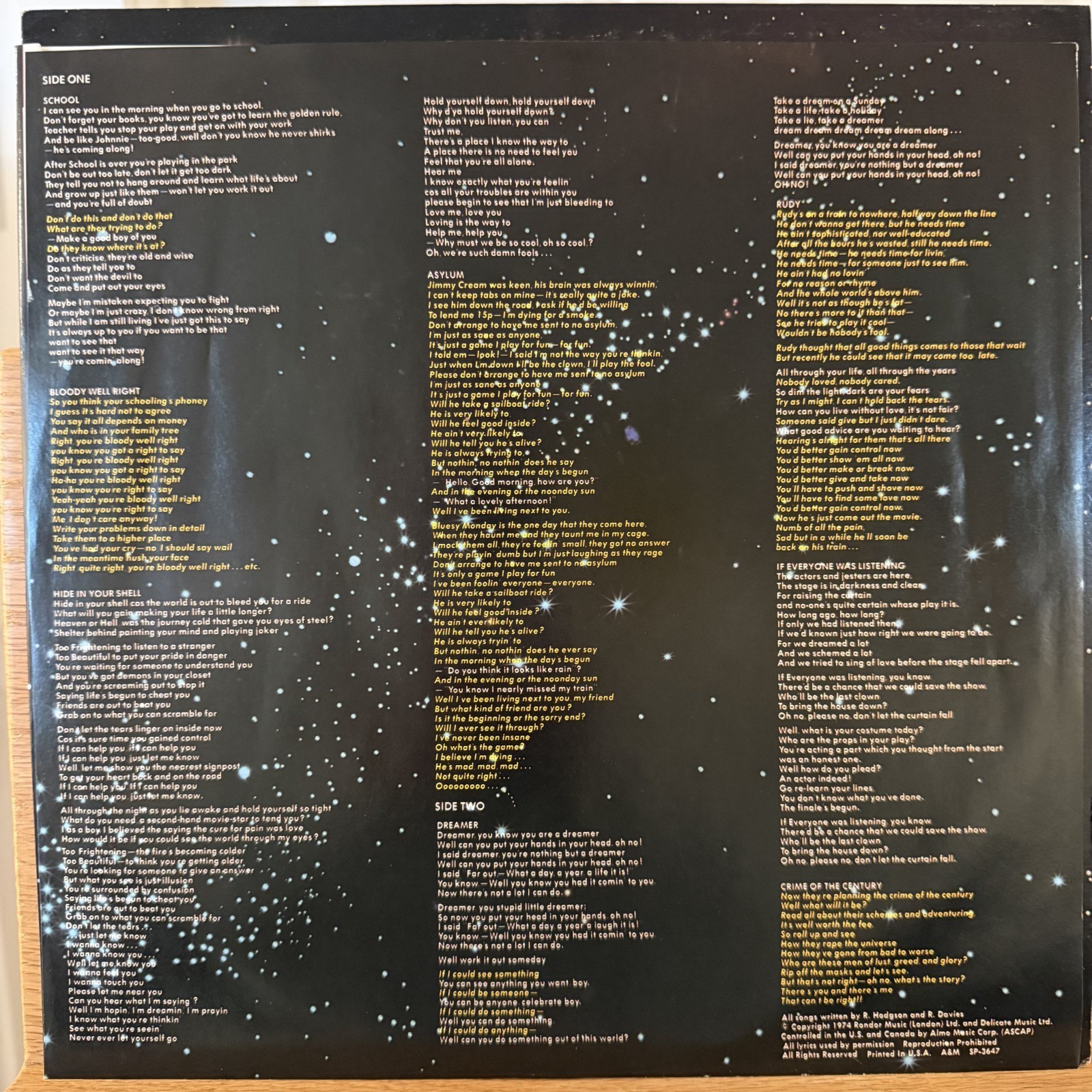 Supertramp Crime of the Century Vinyl LP A&M SP-3647 1st Press Bloody Well Right Item image 4