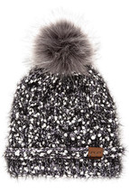 Light Melange Gray - Pom Beanie Super Soft Big Pom Sherpa Lined Eyelash Knitted - £22.94 GBP