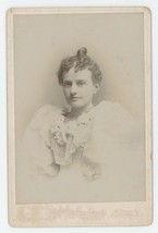 Antique c1880s Ivoryette Cabinet Card Beautiful Woman White Dress Elizabeth, NJ - £8.88 GBP