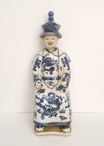 Chinese Blue White Porcelain Qing Smoking Emperor Statue Figurine 12.5 inch - £135.44 GBP