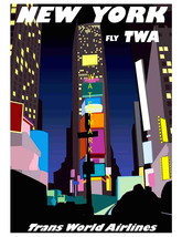 TWA Airlines Vintage &quot;NEW YORK&quot;  22 x 17 inch Travel Advert Canvas Poste... - £46.42 GBP