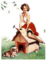 &quot;CUTE PUPPY&quot; 22 x 17 inch Vintage 1940&#39;s Dog House Girl Giclee Canvas Pin-up - £46.39 GBP