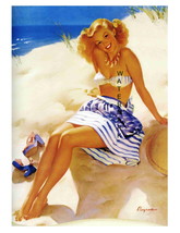 &quot;BEACH BEAUTY&quot; 22 x 17 inch Vintage 1940&#39;s Lovely Girl Giclee Canvas Pin-up - £46.39 GBP
