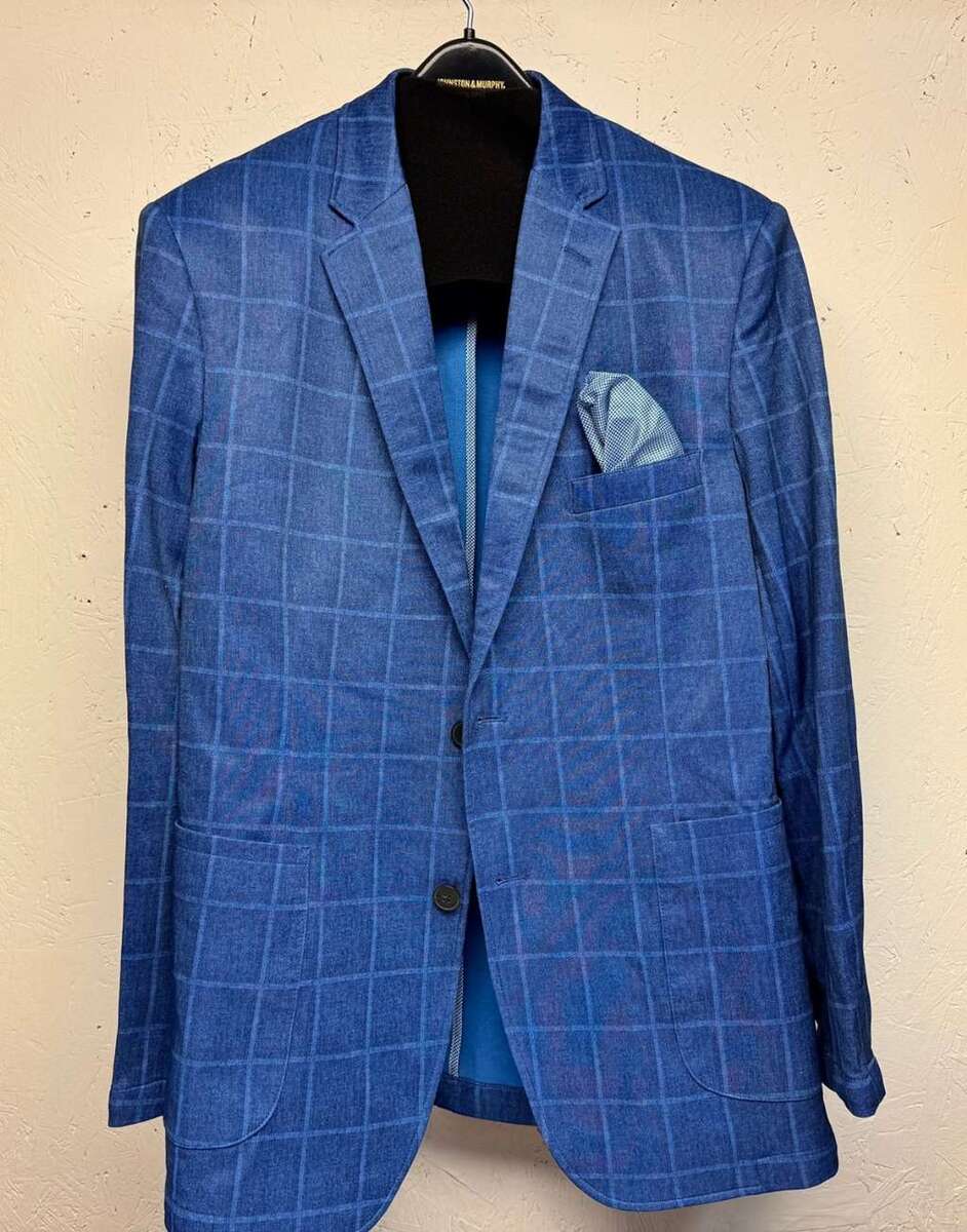 Johnston &amp; Murphy XC Flex Unlined Plaid Knit Blazer Blue-Size Medium - $218.25
