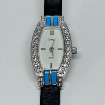 DMQ Silver Tone Minimalist St. Steel Black Leather Vintage Ladies Watch Working - $21.34