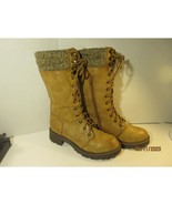 MIA Tall Lace Up Boots With Sweater Cuff Tan Brown Combat Style 5.5 - $19.98
