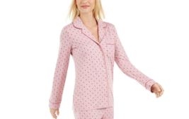 Alfani Women&#39;s Super-Soft Printed Long Sleeve Pajama Top, Pink, Size L - £10.09 GBP