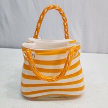 Block Crystal Art Glass Orange White Stripe Handbag Purse Vase Nice No Chips - £36.51 GBP