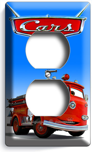 CARS RED FIRE TRUCK DUPLEX OUTLET WALL PLATE COVER BABY BOY BEDROOM ROOM DECOR