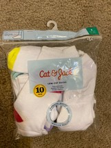 Cat &amp; Jack Girl 10 Pk White &amp; multi Athletic Low Cut Socks Size S 5.5 to 8.5 - £10.42 GBP