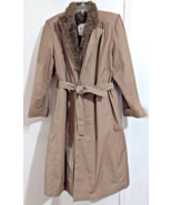 Vintage London Fog Woman&#39;s Brown Beige Faux Fur Belted Trench Coat SZ 10 - €33,84 EUR