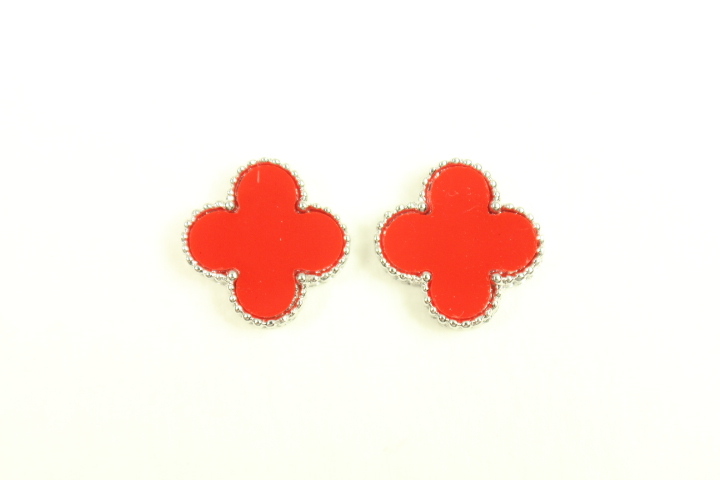 Silver Plated Red Formica Motif Earrings