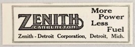 1926 Print Ad Zenith Carburetor More Power Less Fuel Detroit,Michigan - $8.26