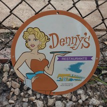 Vintage 1953 Denny&#39;s Restaurants Diner Service Porcelain Gas &amp; Oil Pump Sign - £99.91 GBP