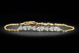 1.2Ct Trillion Moissanite Diamond Tennis Bracelet 7&quot; 14K Yellow Gold Over Silver - £104.49 GBP