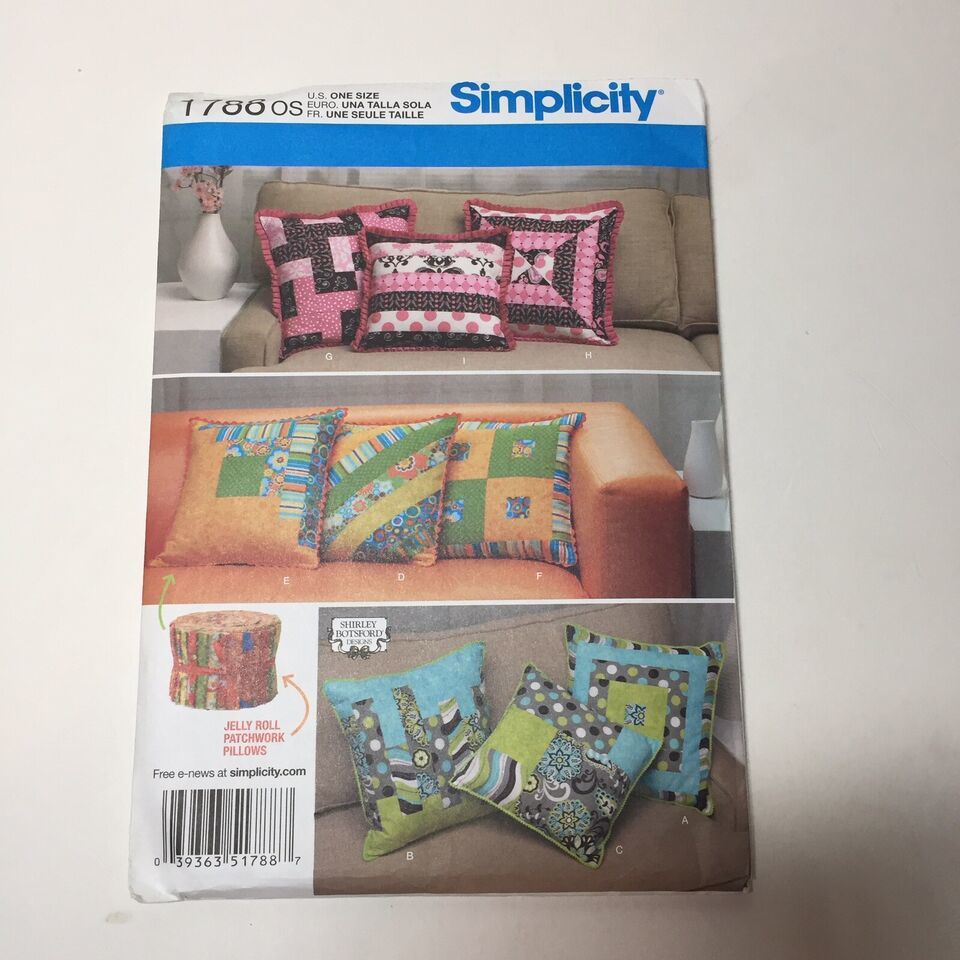 Simplicity 1788 Patchwork Pillows in 3 Sizes Jelly Roll - $12.86