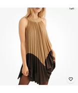 Free People Pleated Love Trapeze Mini Dress Metallic Gold Brown XS - $36.00