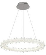 Modern Crystal Pendant Light Round Gold 32W Dimmable Flush Mount Hanging... - $296.99