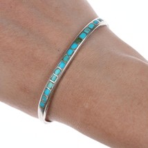 6 5/8&quot; c1940&#39;s Zuni silver channel inlay turquoise bracelet - £233.45 GBP