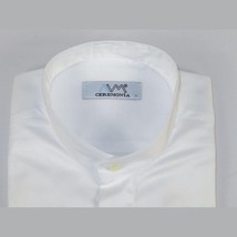 Mens CEREMONIA Pastor Shirt 100% Cotton Turkey Banded Collar #stn 13 hyk White image 3