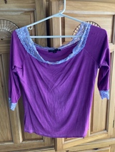 Central Park West Women’s Purple Stretchy top Lace Trim Women’s size Large - $24.99