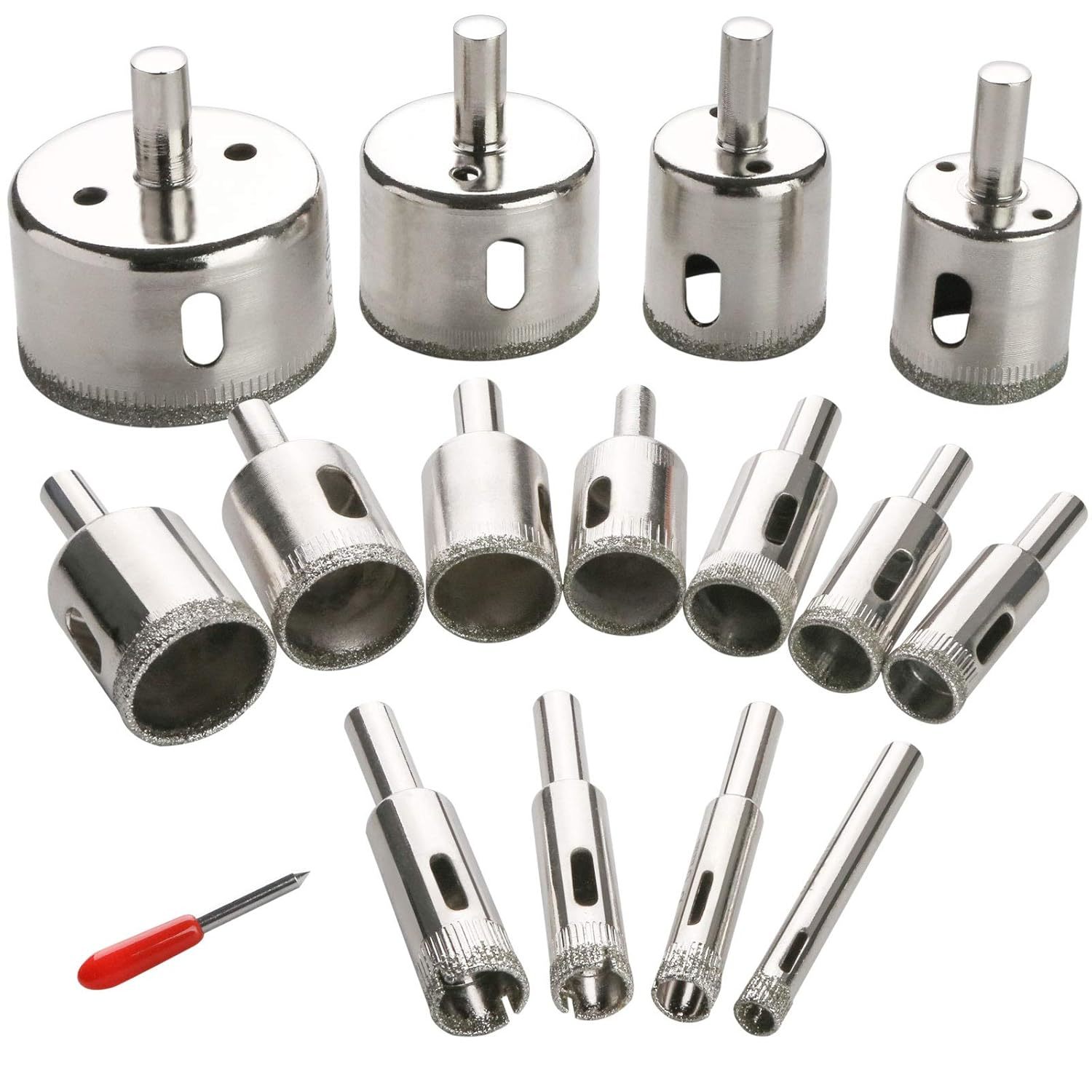 3 Otters 15Pcs Diamond Hole Saw Kit, Glass Drill Bits For Drilling Holes... - $29.98