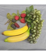 Artificial Plastic Fruit Realistic Size/Color Bananas Berries Grapes 4 p... - £14.50 GBP