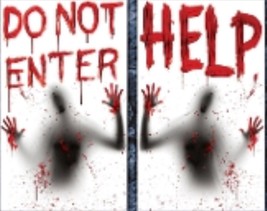 Giant Bloody-HELP-DO Not ENTER-Window Wall Posters Halloween Decorations-2PC Set - £6.24 GBP