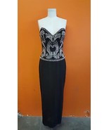 VINTAGE Black Rose Taft EVENING DRESS GOWN Rhinestone Strapless COUTURE ... - £114.32 GBP