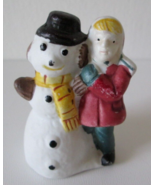 Vintage Porcelain Bisque Christmas Village Figurine, Child &amp; Snowman w/T... - £6.30 GBP