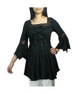 2X 18 20 Black Medieval Renaissance Corset Top~Lace Trim~Flare Sleeve - $65.00