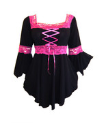 5X 26 28  Pink & Black Long Sleeve Renaissance Corset Top w Lace Trim Plus Size - $39.03