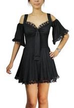 Sz 26 Black Cold Shoulder Flutter Sleeve Top with Lace Trim 4X - £30.82 GBP