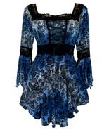 1X 12 14 Twilight Blue Black Print Renaissance Corset Top w Lace Trim Pl... - $102.90 CAD