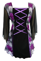 2X 16 18 XXL Mandarin Corset Lace Up Top Plus Size New Purple &amp; Black Print - $38.15