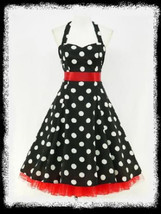 Size 20 Black &amp; White Polka Dot Halter 1950&#39;s Swing Dress ~ 2X - £33.43 GBP