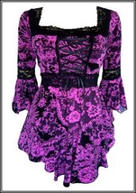 5X 26 28 Pink &amp; Black Lace Print LS Renaissance Corset Top w Lace Trim Plus Size - £30.03 GBP
