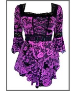 5X 26 28 Pink &amp; Black Lace Print LS Renaissance Corset Top w Lace Trim P... - $75.00