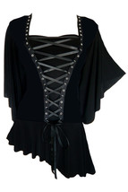 2X 16 18 Flattering Black Skirted Plus Size Alchemy Corset Top ~ Batwing Sleeve - £36.35 GBP