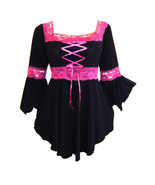 1X 12 14 Pink &amp; Black Long Sleeve Renaissance Corset Top w Lace Trim Plu... - $75.00