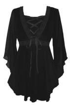 4X 22 24 Black Bewitched Renaissance Corset Top~Lace Trim~Sexy Sheer Sleeves - $44.15